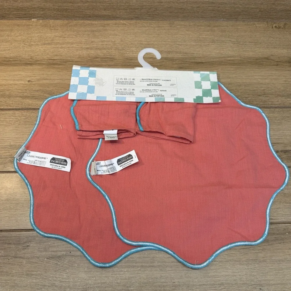 Luzoh Collective Placemat Napkin Set Linen Pink Gingham Boho Chic Portugal